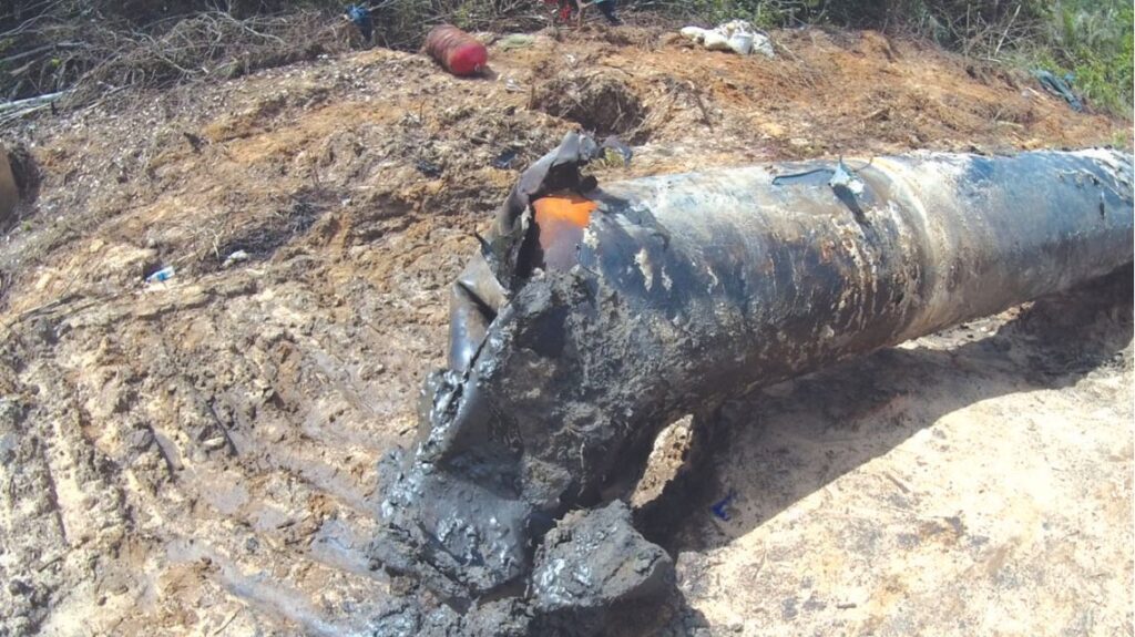 Hey destroyed oil pipeline somewhere in Nigeria.