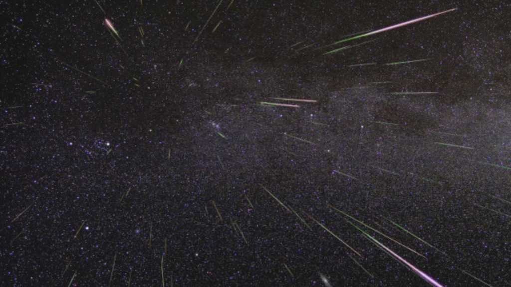 A shower of Perseid meteors lights up the sky in 2009.