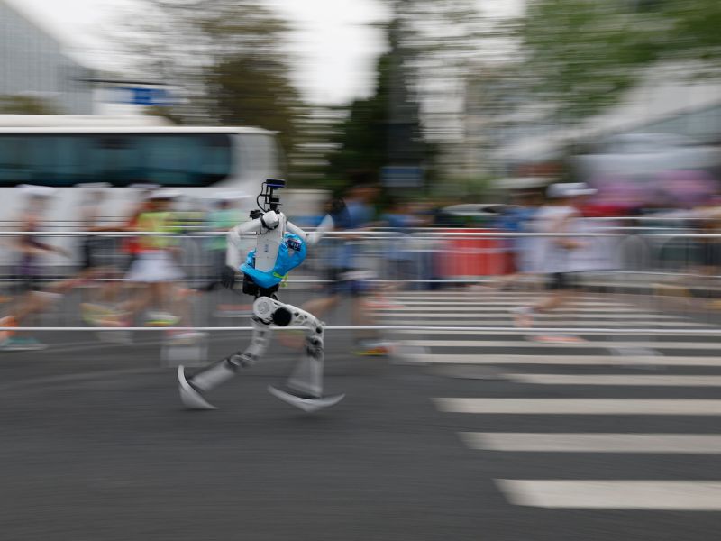 A humanoid robot that won a robot half-marathon in Beijing on Sunday outpaced the human world record, highlighting China’s rapid technological advances.