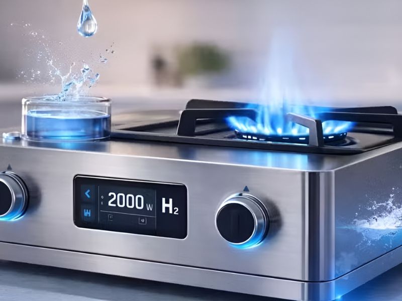 Greenvize has unveiled a compact hydrogen-powered cooking stove for both homes and commercial kitchens that can generate its own fuel from water.