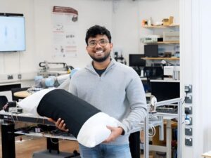A vibrating pillow alerts deaf sleepers to burglars and fires